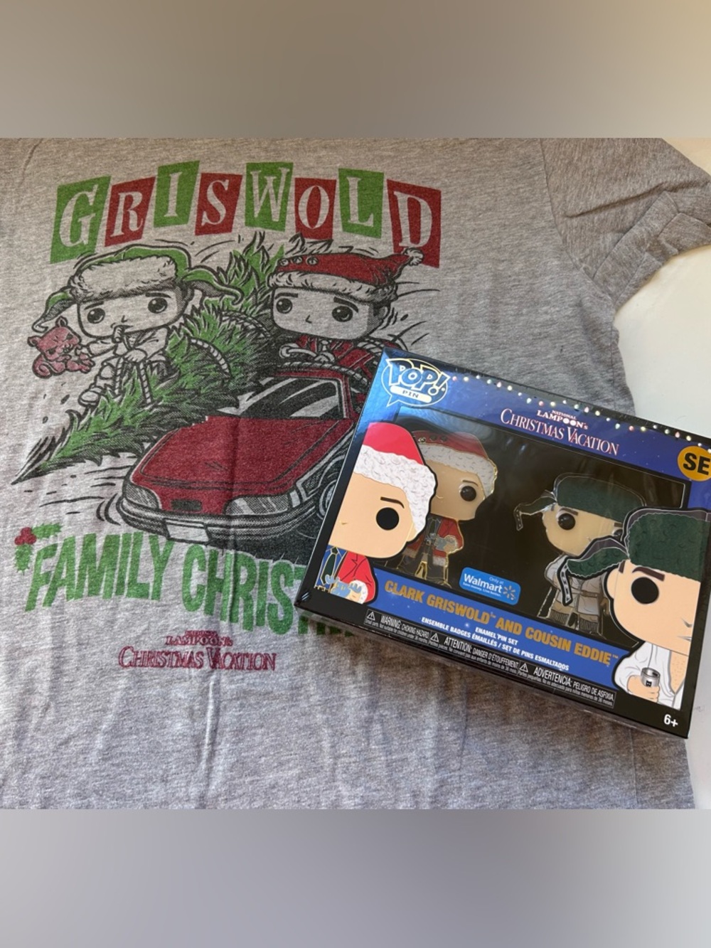 National Lampoons Christmas Vacation Clark & Eddie Funko Pins NIP & M shirt EUC